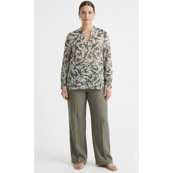 Banana Republic Tops - New Banana Republic Blouse Large Green Leaf Print V-Neck Sheer Long Sleeve